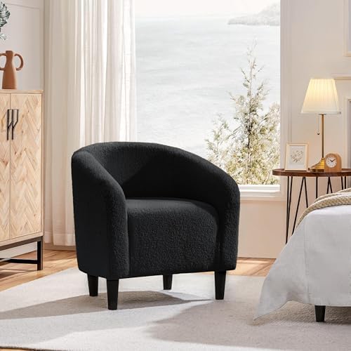 Yaheetech Small 25.5in Wide Sherpa Barrel Accent Chair for Bedroom, Black | C...