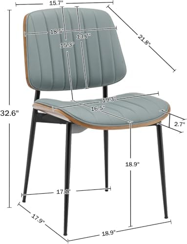 LUNLING Dining Room Chairs Mid Century Modern Retro Blue Faux Leather Chair w...