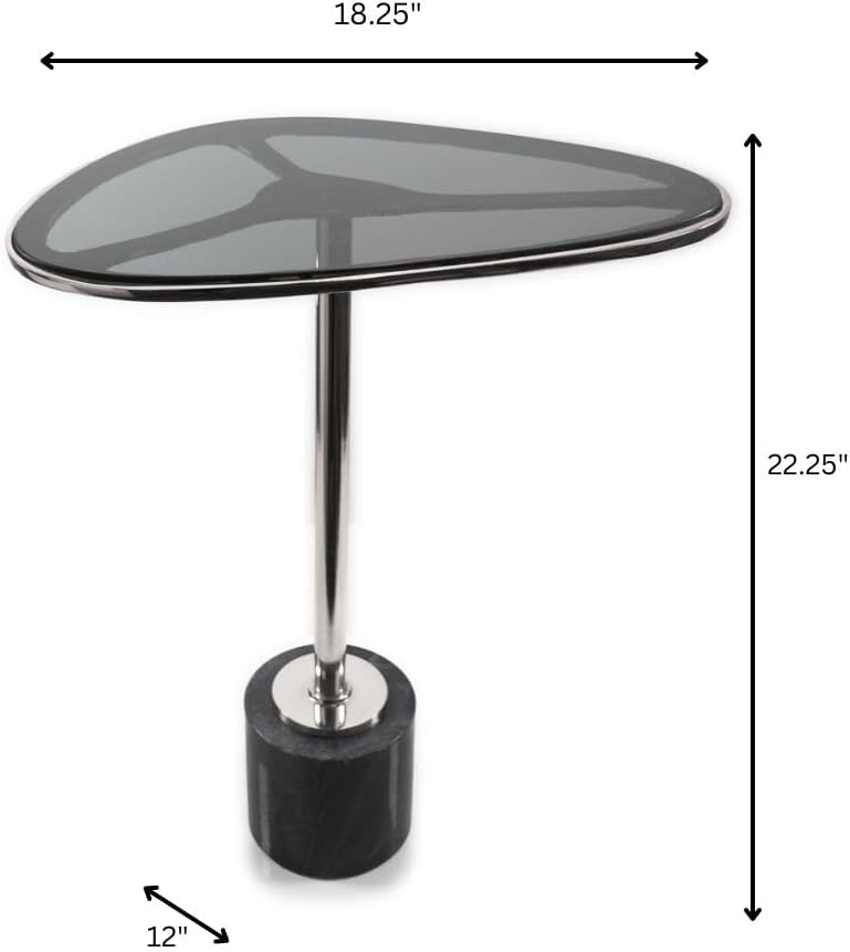 Modern Day Accents 3741 Moderna End Table, Marble and Glass Side Table with P...