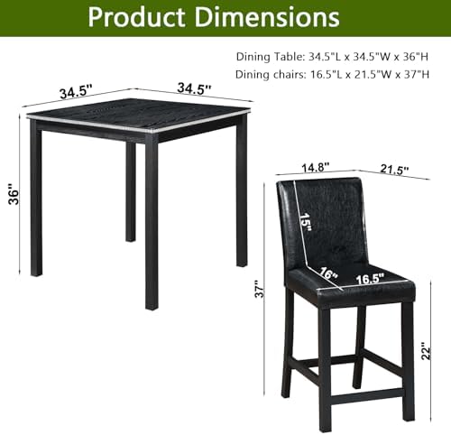 LUMISOL Dining Table Set for 4, Solid Wood Counter Height Kitchen Table Set w...