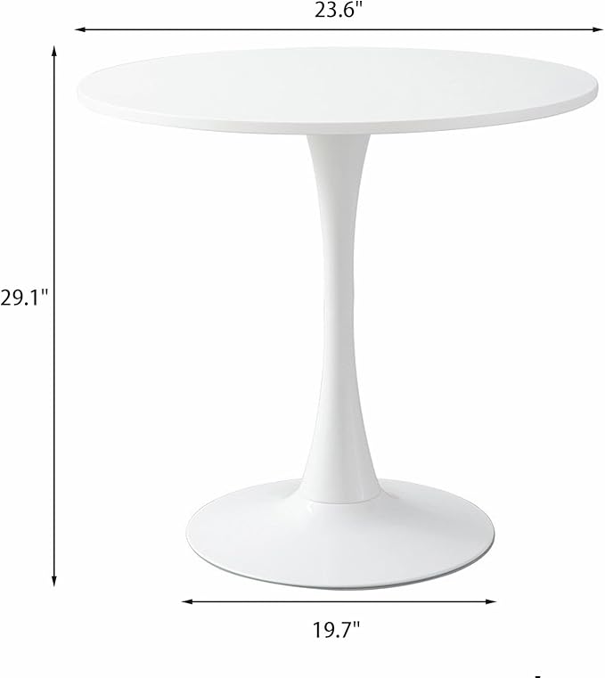 24" Round Dining Table for 2 MDF Table Top and Heavy Metal Dining Table Leg for Kitchen Dining Room Apartment Small Space(White)