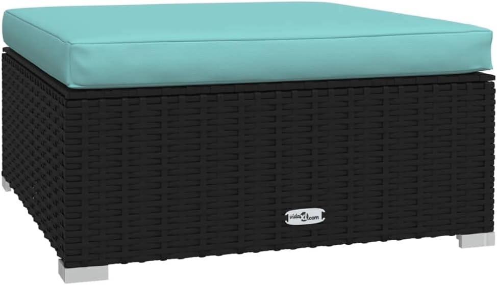 Patio Footrest with Aqua Cushion, Poly Rattan Garden Ottoman Outdoor & In...
