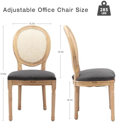 French Country Rattan Dining Chairs Set of 4,Round Back Kitchen Chair,Grey