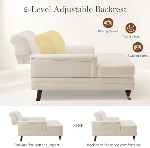 VANOMi 59.45'' Chaise Lounge Chair with Adjustable Backrest, Chenille...