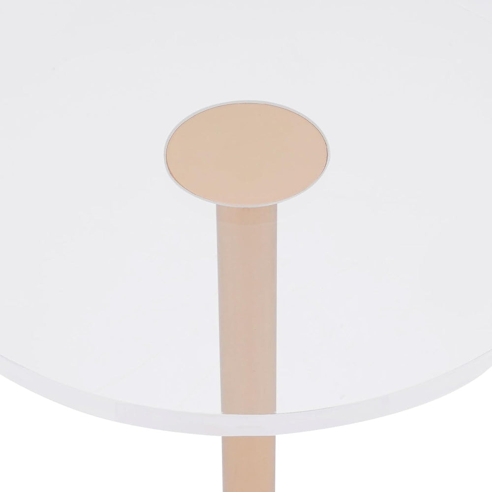 Modern Side Table with Cylindrical Base, Clear Acrylic End Table, Brushed Bra...