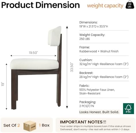 COLAMY Upholstered Dining Chairs Set of 2, Solid Wood Wobble-Free Modern Kitc...