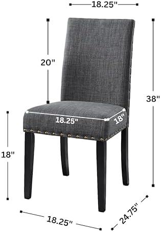 Roundhill Furniture Biony Gray Fabric Dining Chairs with Nailhead Trim, Pack ...