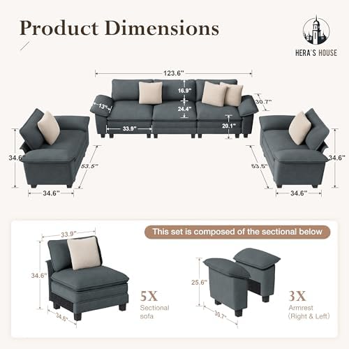 HERA'S HOUSE 3 Pieces Modular Cloud Couch and Chair Set Setional Sofa | M...