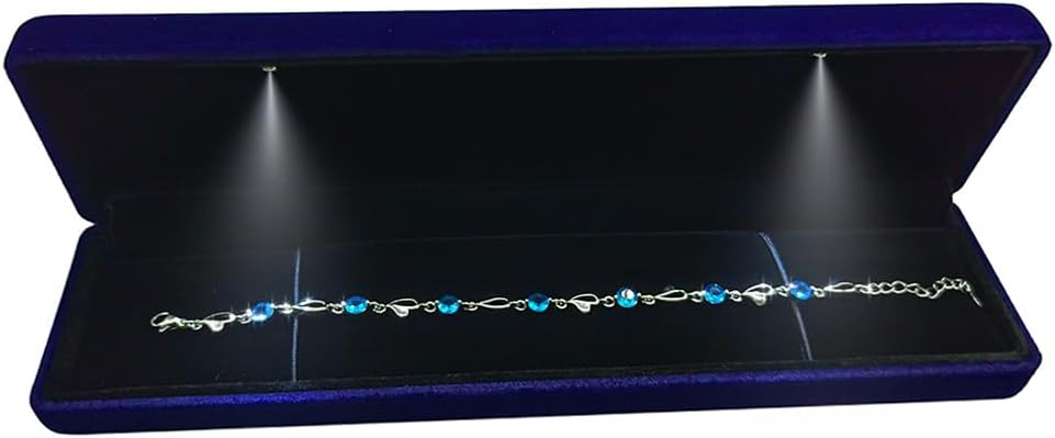 GBYAN Velvet Chain Necklace Box with LED Light, Long Bracelet Storage Case, Jewelry Display Gift Box for Engagement, Anniversary,Wedding and Birthday,Blue
