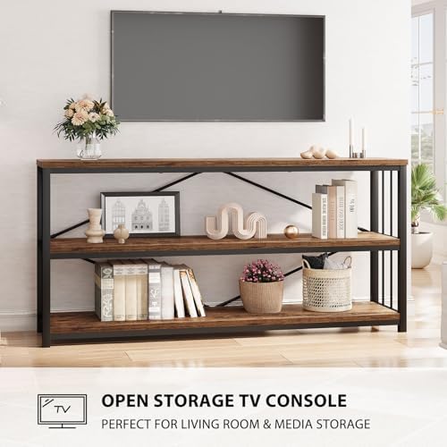 LVB Farmhouse Industrial Console Table for Home, Rustic Brown, 70 Inch | Wood...