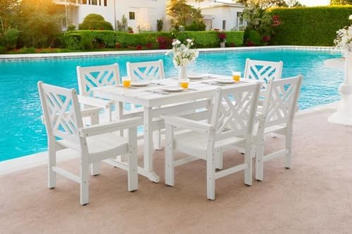 7 Piece HDPE Outdoor Dining Set for 6, Patio Dining Furniture Set with Umberl...