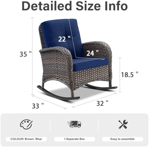 Belord Patio Rocking Chair Wicker Chair, 1 Piece Outdoor Rocking Chair Seatin...