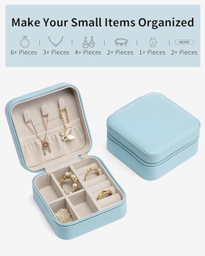 VLANDO Travel Jewelry Case, Compact Design, Necklace Hook, Anti-Tangle | Removable Dividers, Waterproof PU Leather, Scratch-Resistant Lining, Portable Storage for Rings, Earrings, Necklace，Bracelet