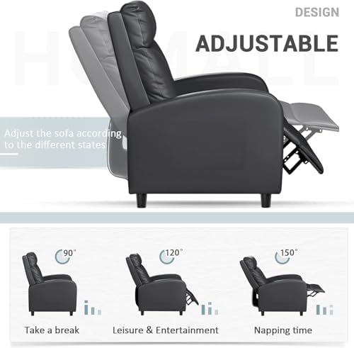 Homall Recliner Chair, Recliner Sofa PU Leather for Adults, Black Recliners
