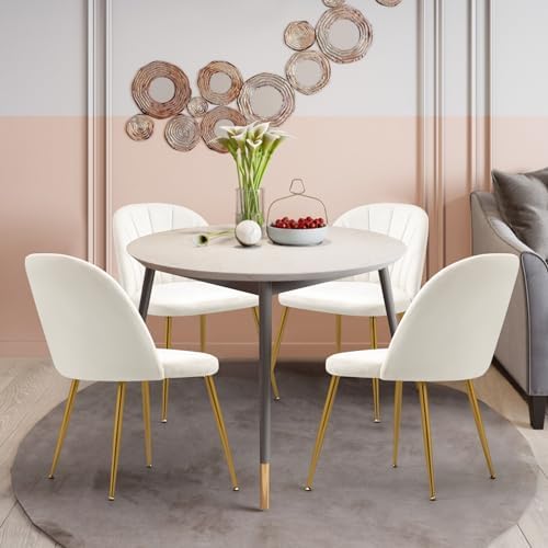 Velvet Dining Chairs Set of 4, Mid-Century Modern Upholstered Kitchen Chair w...