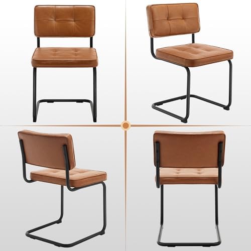 Zesthouse Industrial Metal Dining Chairs Set of 2, Upholstered Leather Kitche...