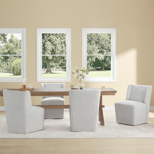 KISLOT Upholstered Dining Chairs Set of 4 with Casters, Pale Gray