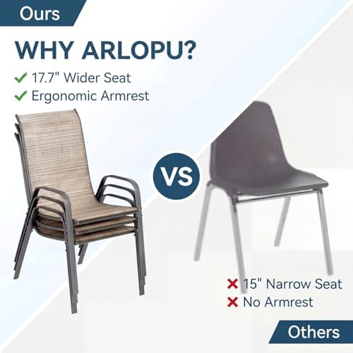 Arlopu 5 Pieces Outdoor Patio Dining Set, Glass Table and Textilene Chair