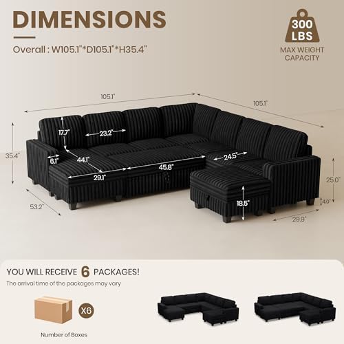 Belffin Oversized Sofa Bed Modular Sectional Sleeper Sofa with Pull Out Bed L...