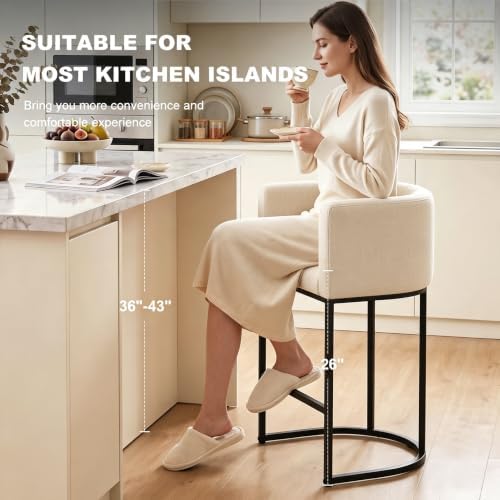 26" H Counter Height Bar Stools Set of 2, Modern Barrel Counter Stools w...