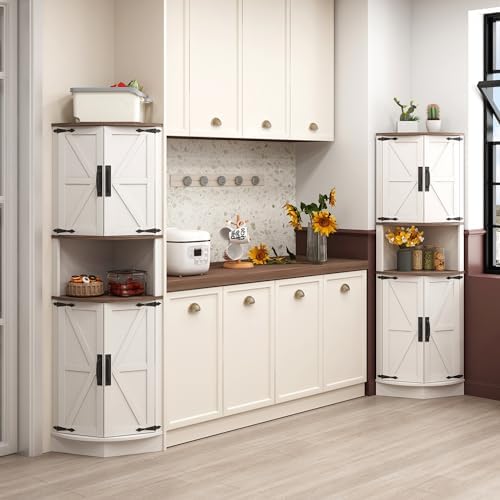 Vabches 64.8" Tall Farmhouse Corner Cabinet with 4 Doors and 5 Storage S...