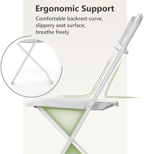 White Folding Chairs 2 Pack, Plastic Folding Chairs for Outside, Heavy Duty F...