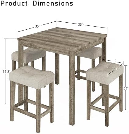allamazing 5-Piece Counter Dinner Height Table Set, Indoor Modern Rectangular...