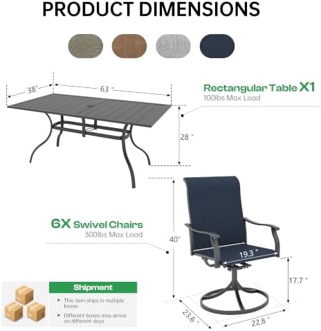7-Piece Outdoor Furniture Set, Patio Table and Chairs Set, Navy