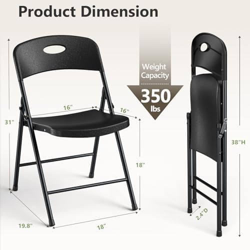 Folding Table and Chairs Set for 4, 4FT Adjustable Height Plastic Folding Tab...
