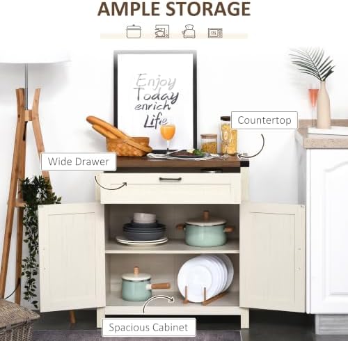 HOMCOM Sideboard, Storage Drawer, Coffee Bar Cabinet, Distressed White