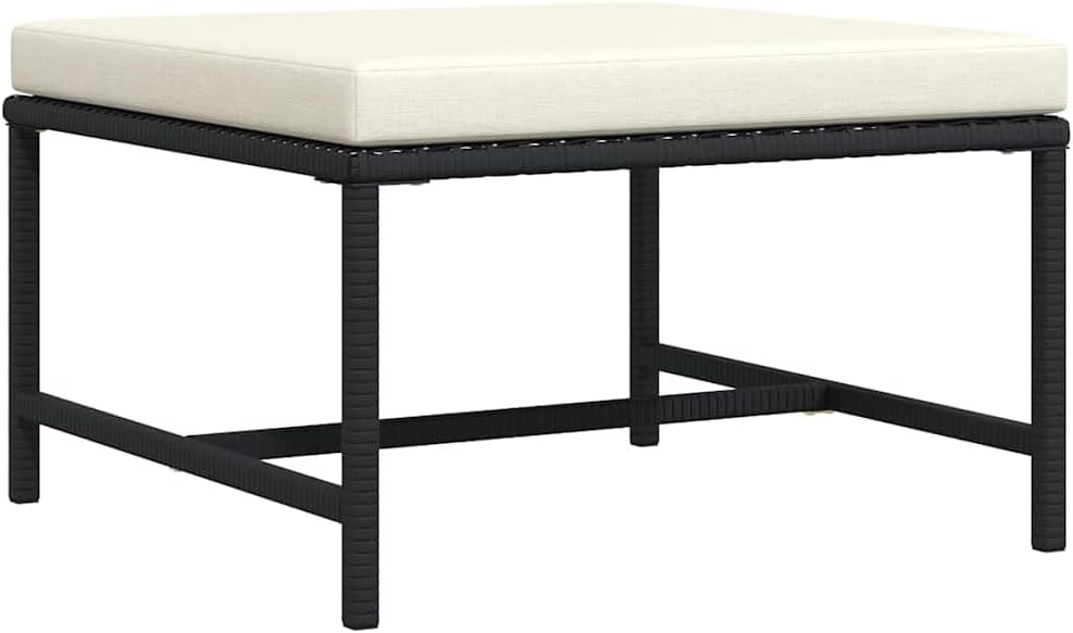 vidaXL Black Poly Rattan Sectional Footrest with Cream White Cushions - Versa...