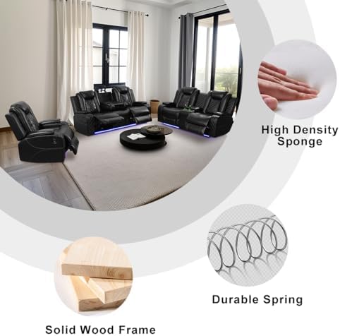 Power Recliner Sofa Sets, Living Room Furniture Sets, Black Modern Power Recl...