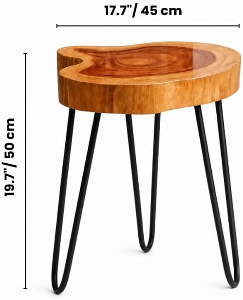 Live Edge Round Wood End Table – Solid Wood Side Table with Mid-Century Hairp...
