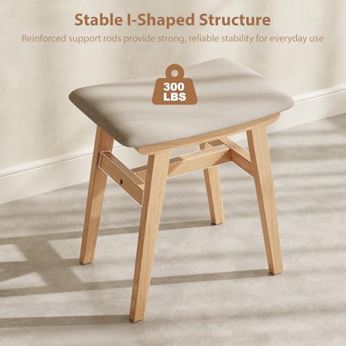 Muwuele Solid Wood Vanity Stool, Compact Makeup Chair with Saddle Cushion, Li...