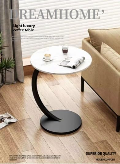 C-Shaped End Table Side Table Wood Sofa Table with Metal Frame for Living Roo...