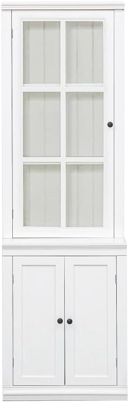 Farmhouse Pantry Cabinet with Glass Door–Freestanding Display Hutch with Stor...