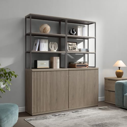 SICOTAS Book Shelf Fluted Bookshelf Cabinet -75" Tall Bookcase
