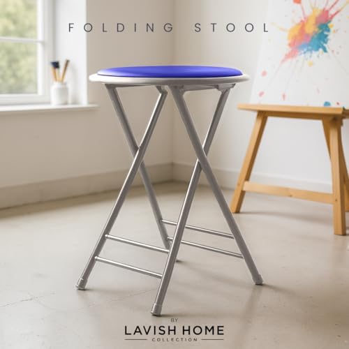 Lavish Home Folding Stool with Padded Backless Seat, Blue, 24 Inch