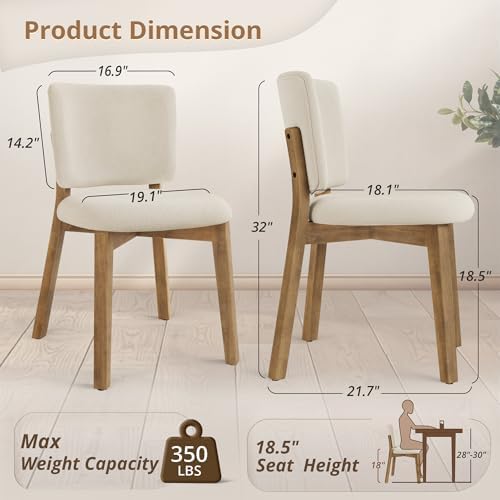 LUE BONA Linen Farmhouse Dining Chairs Set of 4, Natural Wood Leg | Comfortab...
