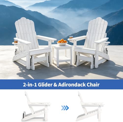 HDPE Adirondack Glider Chair,3-Position Adjustable Backrest Patio Glider | Al...