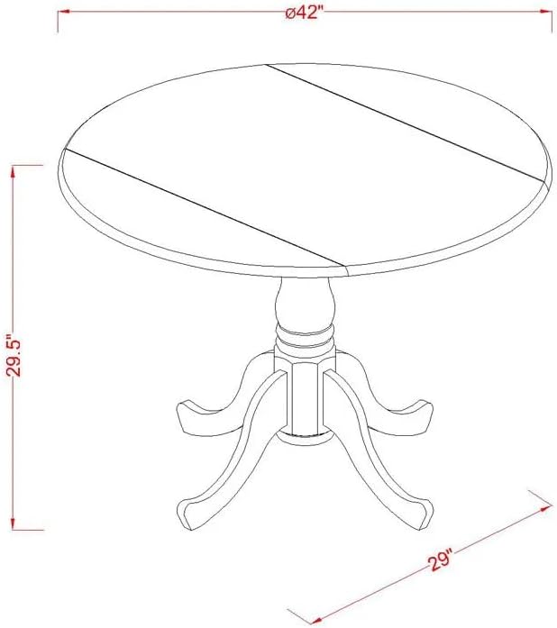 East West Furniture DLEL5-AWA-05 5 Piece Dinette Set for Small Spaces Includes a Round Kitchen Table with Dropleaf and 4 Parson Dining Chairs, 42x42 Inch, Antique Walnut