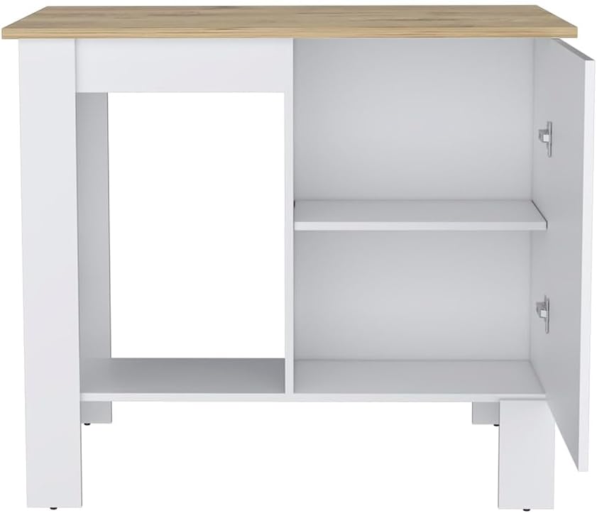 Kitchen Island with Storage Cabinet and Shelves, White/Macadamia | Includes o...