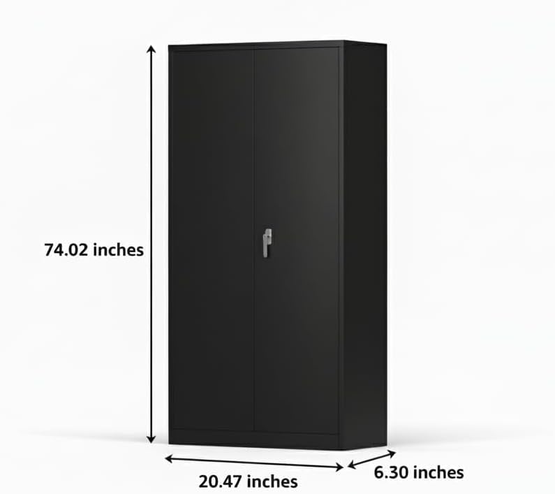 Steel Wardrobe Cabinet with Locking Doors | Adjustable Shelves & Hanging Rod, Large Metal Storage Closet, For Clothes, Tools, Garage, Home, Gym, Government