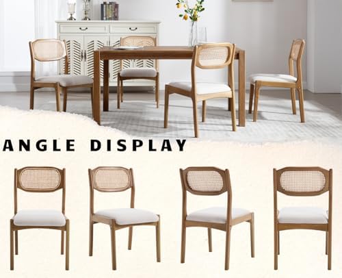 EALSON Mid Century Dining Chairs Set of 4, Beige Fabric Linen Upholstered Sea...