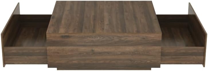 43 Inch Large Square Coffee Table with Storage,Wooden Coffee Table((Walnut)