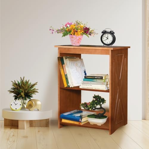 Rustic Bedside Table with Storage Shelf, Wood End Table for Bedroom & Liv...