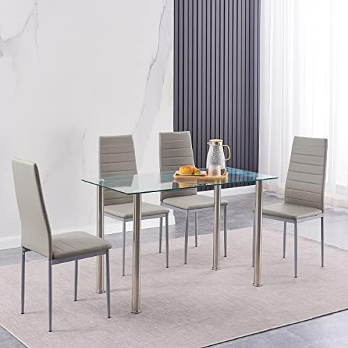 Dining Table Set for 4, 5 Piece Kitchen Table and Chairs for Dinette, Apartme...