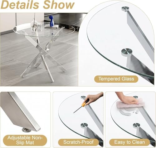 5 Piece Glass Dining Table Set for 4, Modern Tempered Glass Top Kitchen Table...