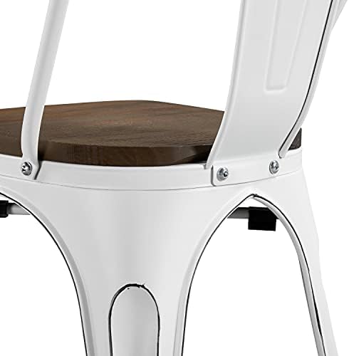 Yaheetech Metal Dining Chairs Set of 4, Stackable Kitchen Chairs, White