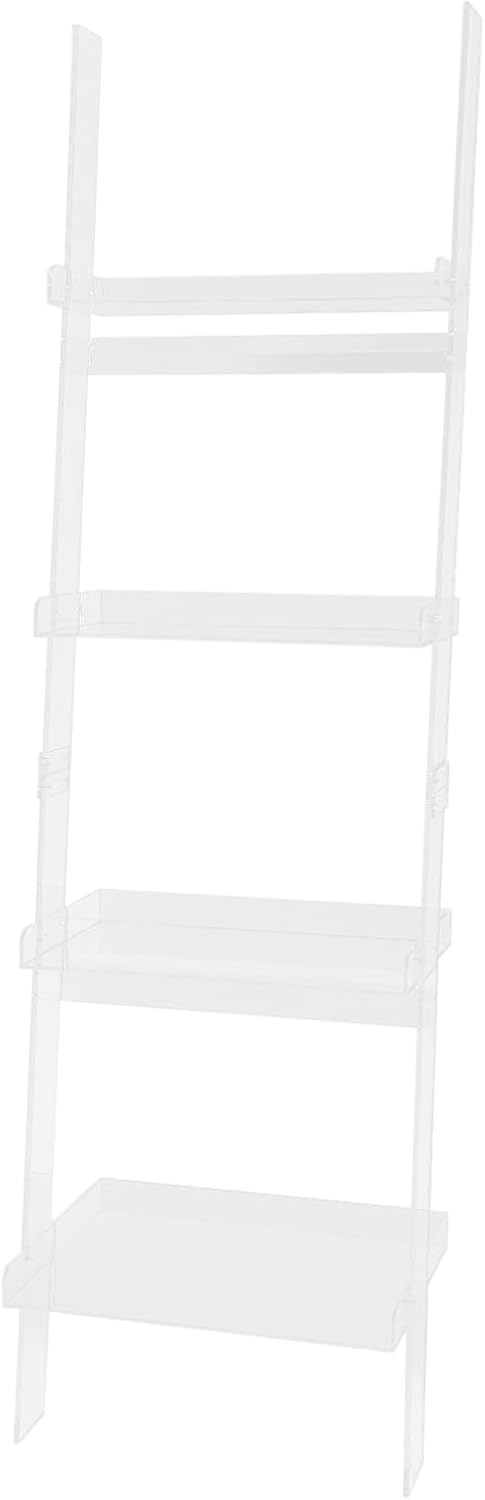 4-Tier Acrylic Ladder Bookshelf, Leaning Book Shelf Wall Leaning Shelves with Open Display Areas for Home Office